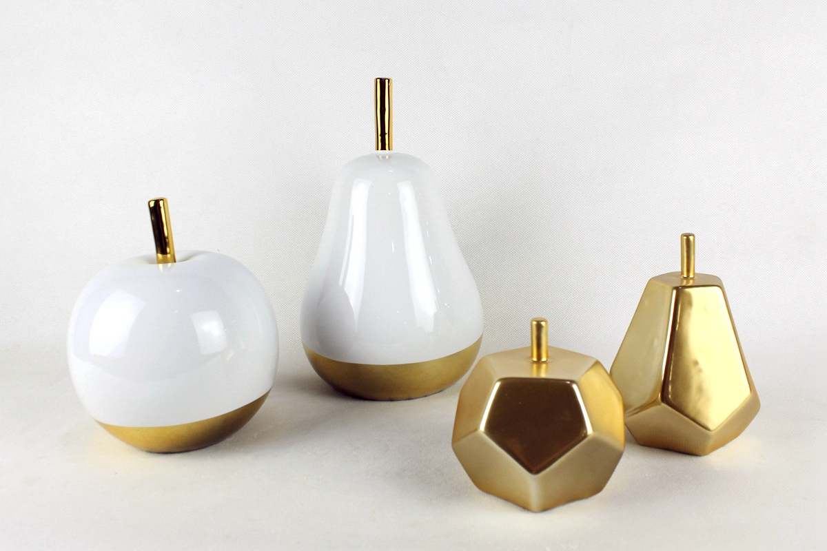Gold Ceramic Apple and Gold Ceramic Pear Sculpture