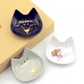 Vassoio porta anelli in ceramica con faccia a gatto