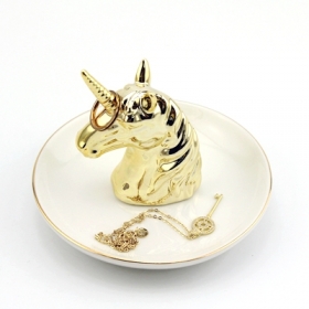 piatti in ceramica monocottura in unicorno base in oro e bianco