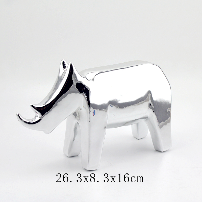silver ceramic rhino figurine