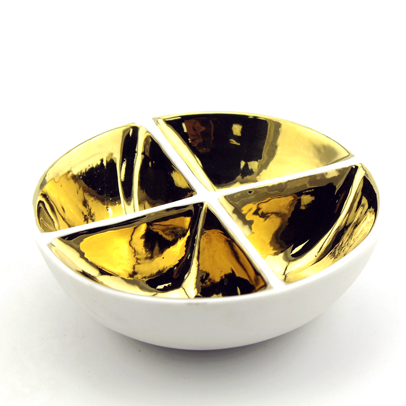 gold round ceramic trinket divided dish