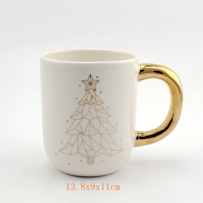 gold handle ceramic Christmas mug