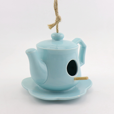 Teapot Shaped Ceramic Birdhouse