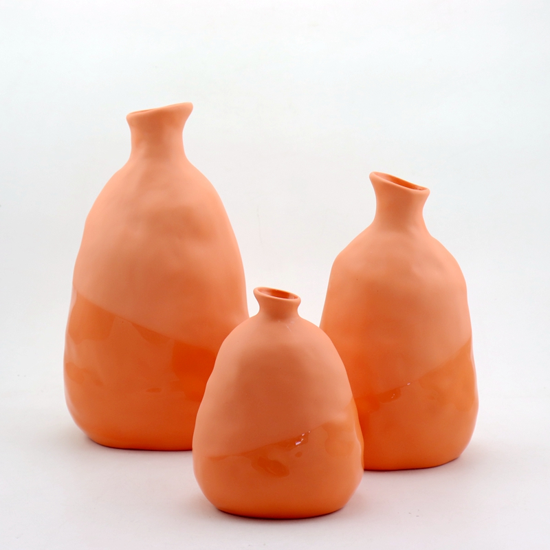 Decorative Ceramic Bud Vase Set Orange Color