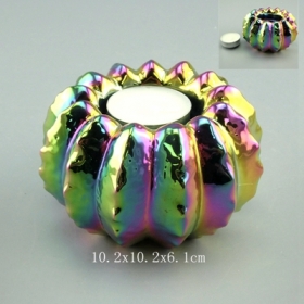 portacandele in ceramica finitura placcatura arcobaleno
