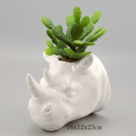 fioriera da parete in ceramica di rinoceronte bianco