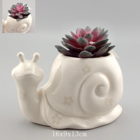 Ceramic Snail Planter Flower Pattern Paint