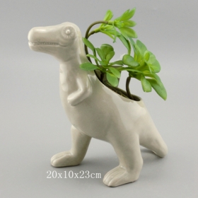 pentola in ceramica t-rex con piante finte