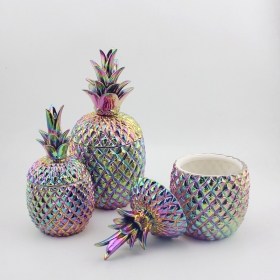 scatola di gioielli in ceramica ananas con finitura arcobaleno