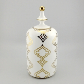 grande vaso in ceramica con coperchio dorato e bianco home deco