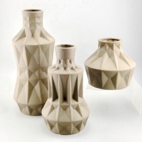 grande vaso geometrico in ceramica marrone set di 3