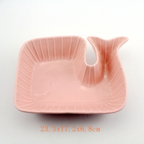 contenitore per alimenti in ceramica con balena verde e rosa