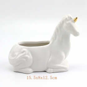 Piantatrice salvadanaio in ceramica bianca con unicorno