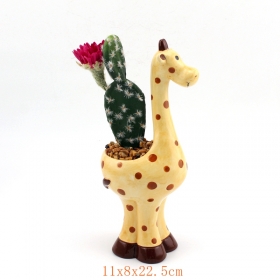 simpatica piantatrice in ceramica giraffa piena di fiori
