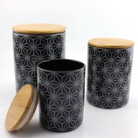 contenitore per la conservazione in ceramica set di 3 colori nero con piano in bambù