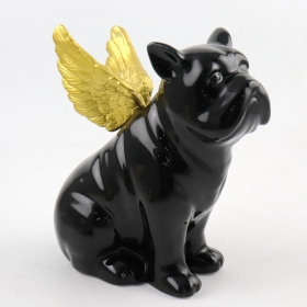 ornamenti di cane nero con decorazioni per la casa di ali d'angelo d'oro